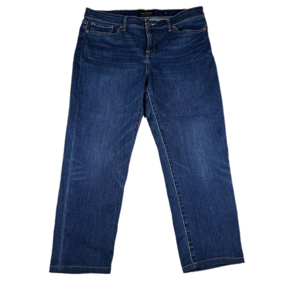 Lucky Brand women's blue denim jeans in a straight leg, cropped style Size 14/32